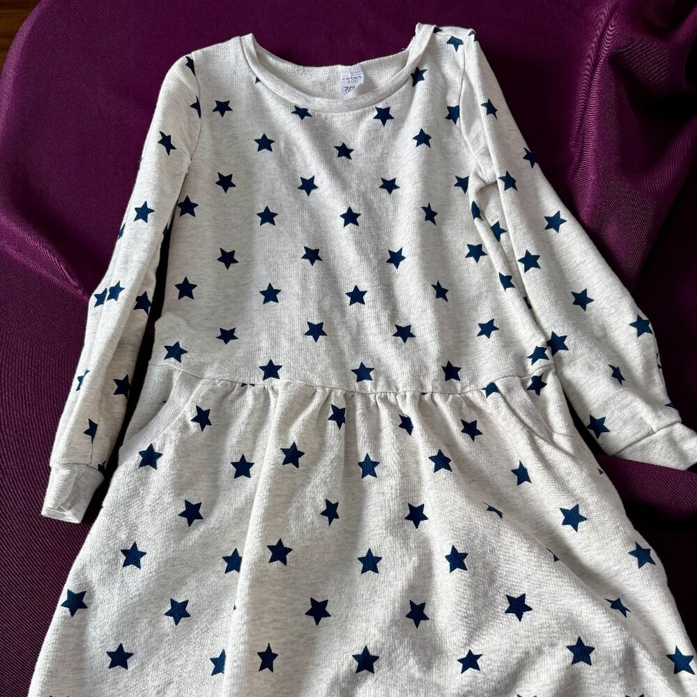 Carter’s Girls Star Print Long-Sleeve Dress – Size 7 NWOT
